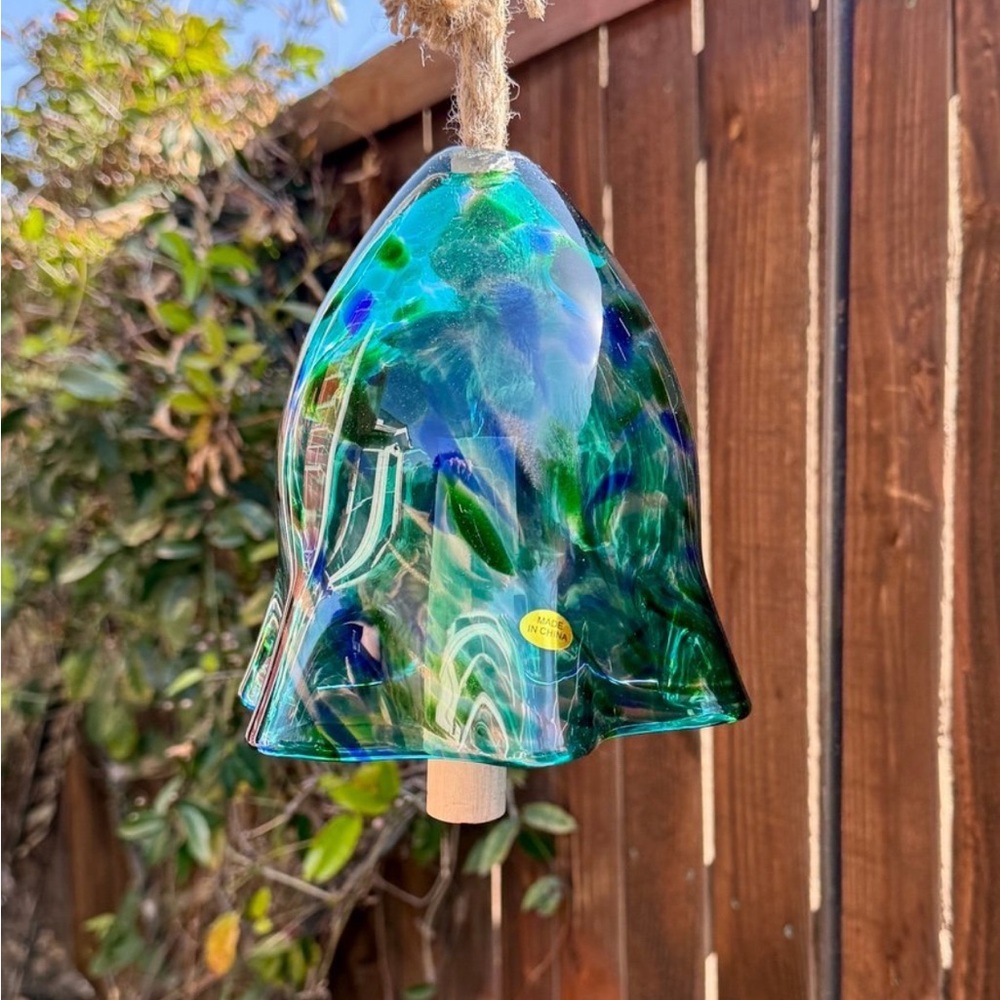 Glass Wind Chime Bell Flower Handmade Art Glass Hanging Chimes Stained Glass